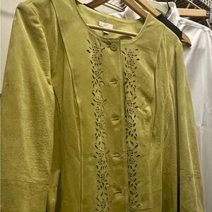 J.Jill chartreuse suede jacket with cutout design, size L.